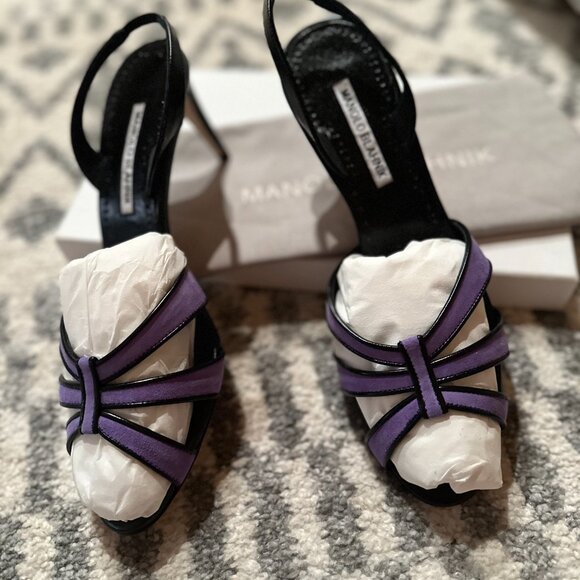 manolo blahnik black and purple leather sling backs sz 39 - Picture 6 of 9